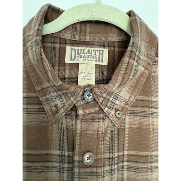 Duluth Trading Co Long Sleeve Button Shirt Mens Large Brown Plaid Fall Western - Picture 2 of 8